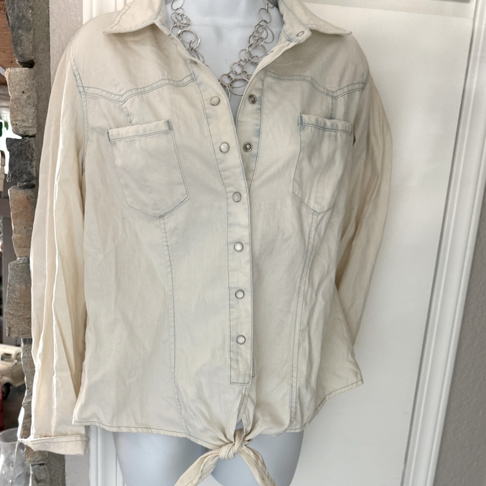 INC International Concepts Tie-Front Top – Bleached Denim. #38